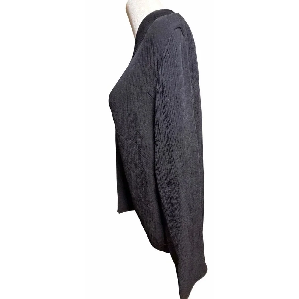 Eileen Fisher Silk Blend Crinkle Textured Open Front‎ Jacket Cardigan Black M